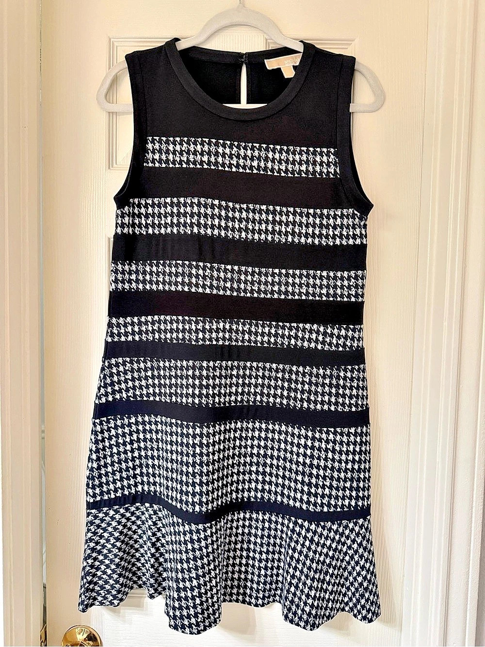 Michael Kors Houndstooth Mini Dress in Black & White Size Large Like New